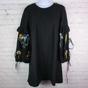 NWT Zara Floral Embroidered Tie Ruffle Puff Sleeve Dress
